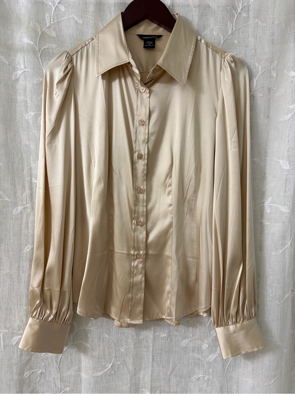 Victoria's Secret Cream Satin Button-Front Blouse Size Medium
